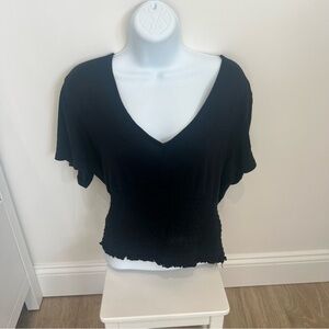 Abercrombie & Fitch Black V-Neck Flutter Sleeve Crop Top